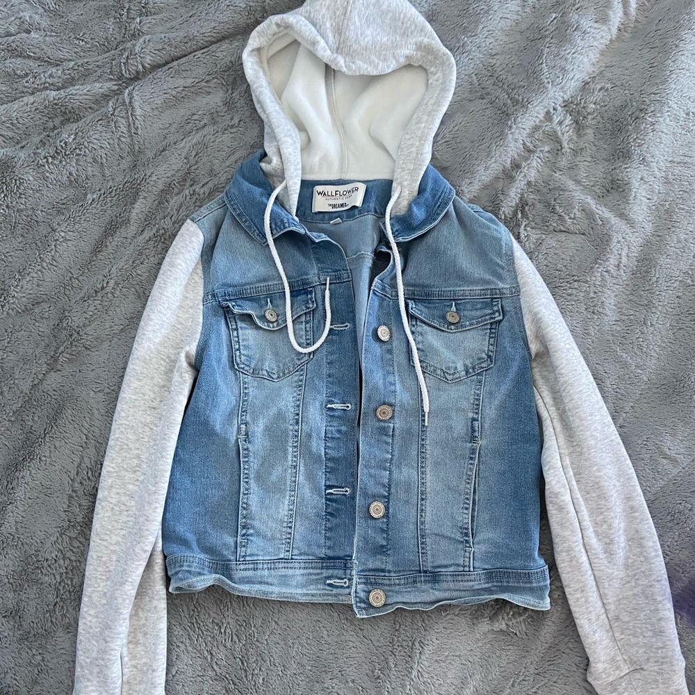 LAST CHANCE Cropped jean jacket fleece hoodie top